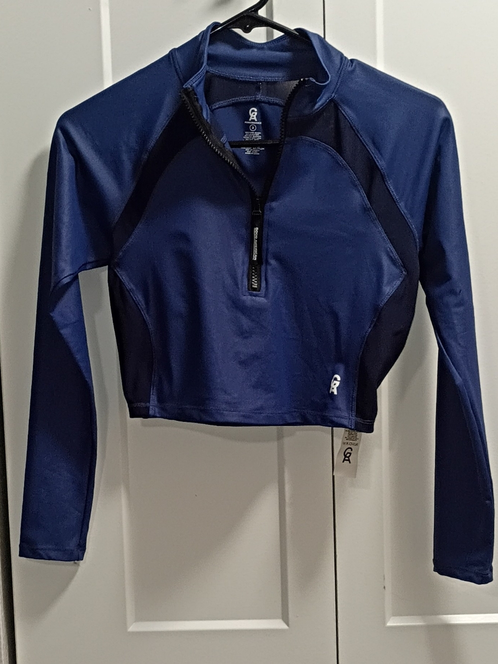 Champion Navy Cropped Long-Sleeve Zip Rash Guard Top